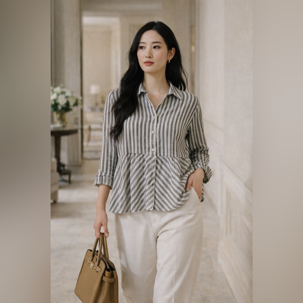 Sz S Love Notes Striped Button-Up Blouse $50 MSRP